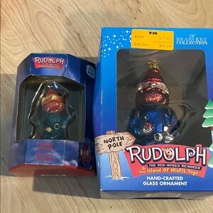 Brass Key Collection Rudolph Glass Ornament - Blue and Red